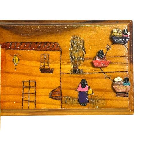 Folk Art Hand Painted 3-D Wood Cross Village Scene 20” x 14” - Picture 4 of 8